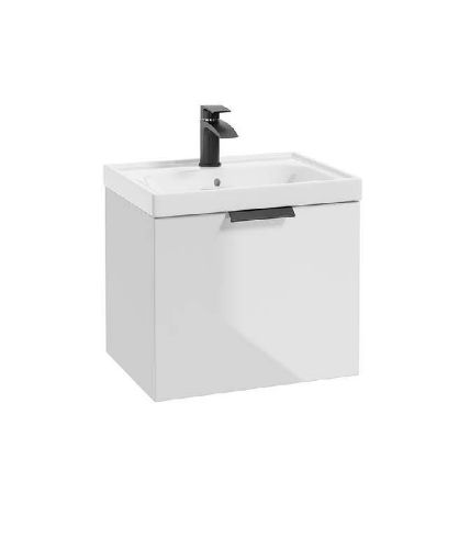 Picture of Stockholm Gloss White 50cm Wall Hung Vanity Unit - Matt Black Handle