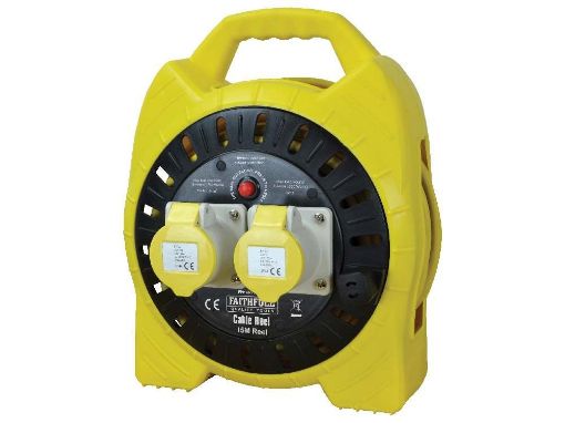 Picture of Faithfull Semi-Enclosed Cable Reel 110V 16A 2-Socket 15m (1.5mm Cable)