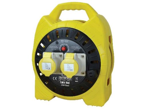 Picture of Faithfull Semi-Enclosed Cable Reel 110V 16A 2-Socket 25m (1.5mm Cable)