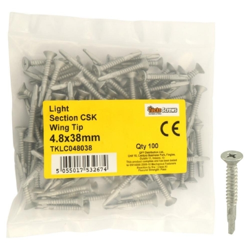 Picture of 4.8x38mm Countersunk Wing Light TEK Self Driller 100s - Light Section Steel to Steel