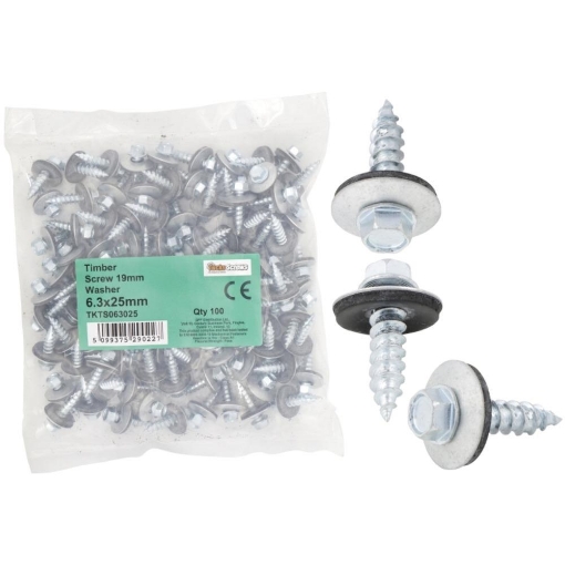 Picture of 6.3x32mm Hex Timber Screw with Washer 100S - Fixing Sheet Metal to Timber