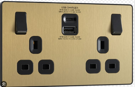 Picture of BG Evolve 13A 2 Gang Switched Socket With USB A+C (30W) Satin Brass
