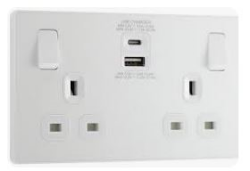 Picture of BG Evolve 13A 2 Gang Switched Socket With USB A+C (30W) Pearlescent White