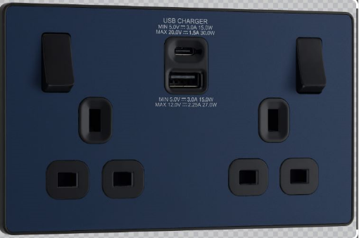 Picture of BG Evolve 13A 2 Gang Switched Socket With USB A+C (30W) Matt Blue