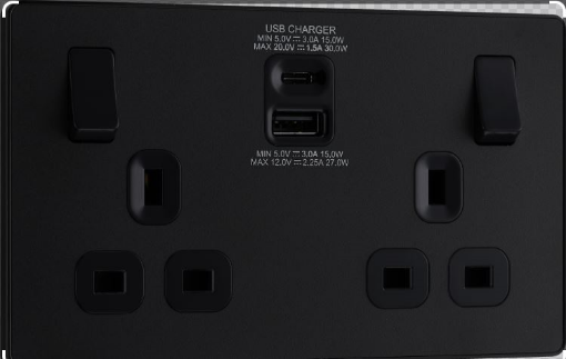 Picture of BG Evolve 13A 2 Gang Switched Socket With USB A+C (30W) Matt Black