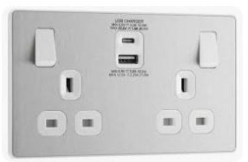 Picture of BG Evolve 13A 2 Gang Switched Socket With USB A+C (30W) Brushed Steel
