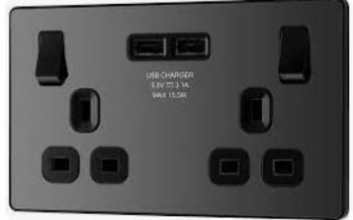 Picture of BG Evolve 13A 2 Gang Switched Socket 2 x UBC (3.1A) Black Chrome