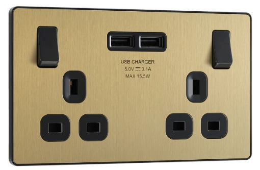 Picture of BG Evolve 13A 2 Gang Switched Socket & USB Satin Brass