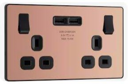 Picture of BG Evolve 13A 2 Gang Switched Socket & USB Polished Copper
