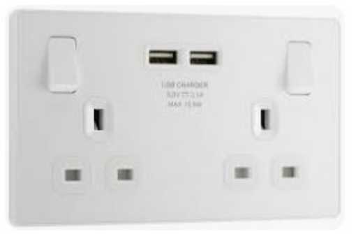 Picture of BG Evolve 13A 2 Gang Switched Socket & USB Pearlescent White