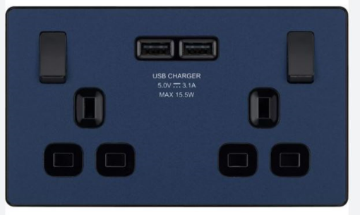 Picture of BG Evolve 13A 2 Gang Switched Socket & USB Matt Blue