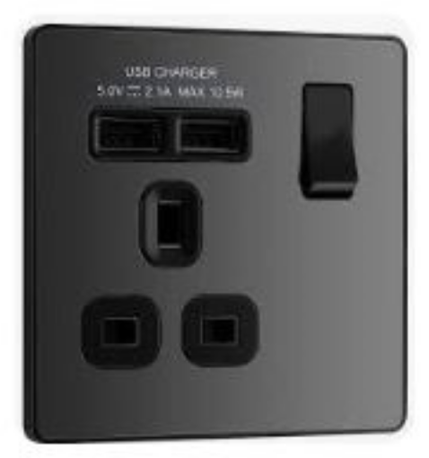 Picture of BG Evolve 13A 1 Gang Switched Socket 2 x UBC (2.1A) Black Chrome