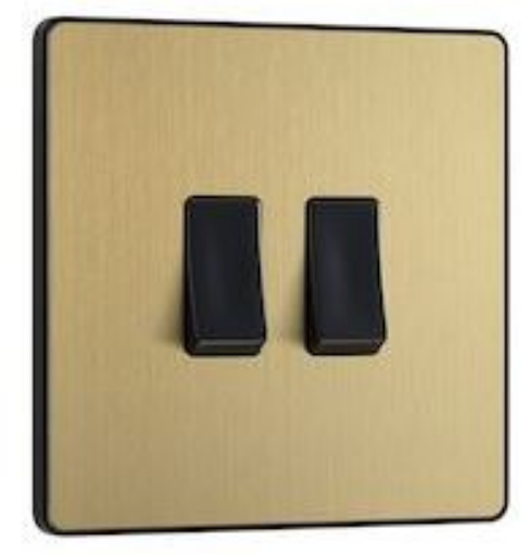 Picture of BG Evolve 20A 16AX 2 Gang 2 Way Light Switch Satin Brass