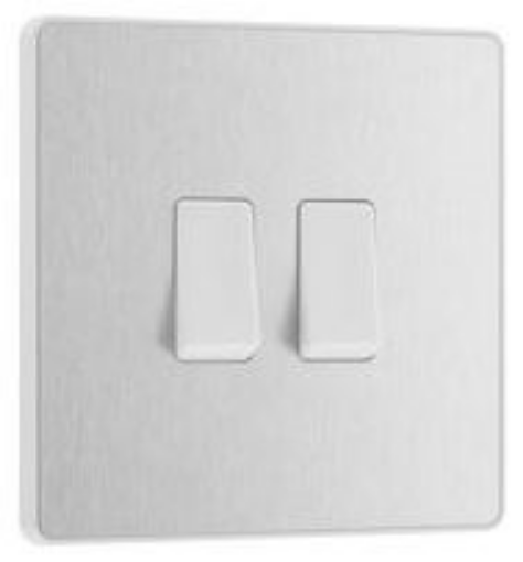 Picture of BG Evolve 20A 16AX 2 Gang 2 Way Light Switch Brushed Steel