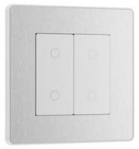 Picture of BG Evolve 2 Gang Single Touch Dimmer Switch MST 2 Way Brushed Steel