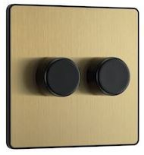 Picture of BG Evolve 2 Gang 2 Way Push Dimmer 200W Trailing Edge Satin Brass