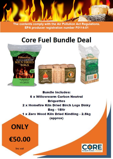 Picture of Winter 2024/2025 Fuel Bundle - Includes 6 x Willowarm Briquettes 2 x 18ltr Dinky Bag Logs, 1 x 2.5kg Kiln Dried Kindlling