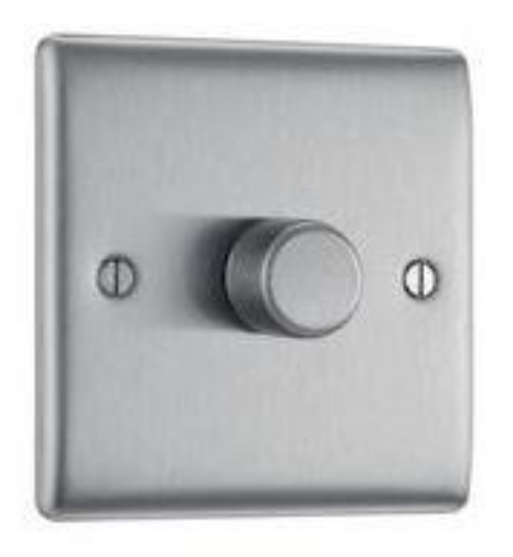 Picture of BG Nexus Metal Brushed Steel 200W Single Dimmer Switch, 2-Way Push On/Off, Trailing Edge