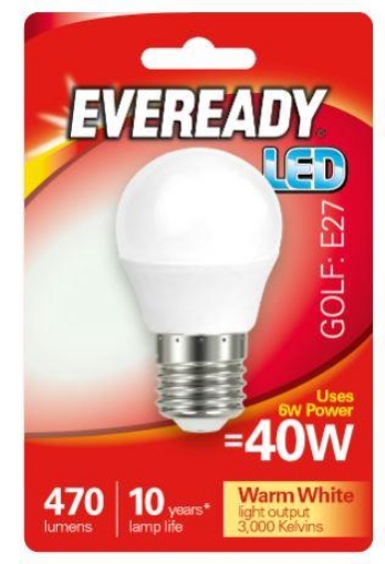 Picture of Eveready 6W 40W E27 LED Golf Ball 470 Lumens 1826-12