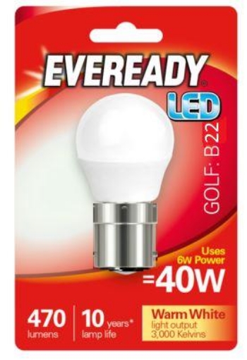 Picture of Eveready 6W 40W B22 Led Golf Ball 470 Lumens 1826-08