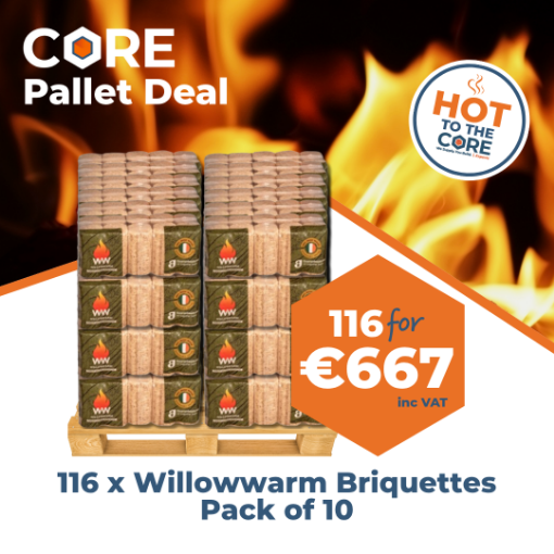 Pallet of Willowwarm Briquettes, 116 packs, each pack contains 10 Briquettes