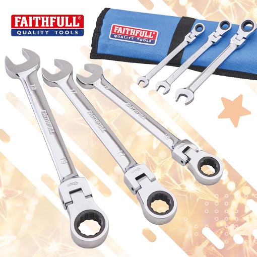 Picture of Faithfull Ratchet Combination Spanner Set in Tool Roll, 6 Piece