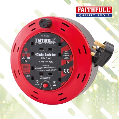 Picture of Faithfull 10m 10A Cable Reel (4 Sockets)